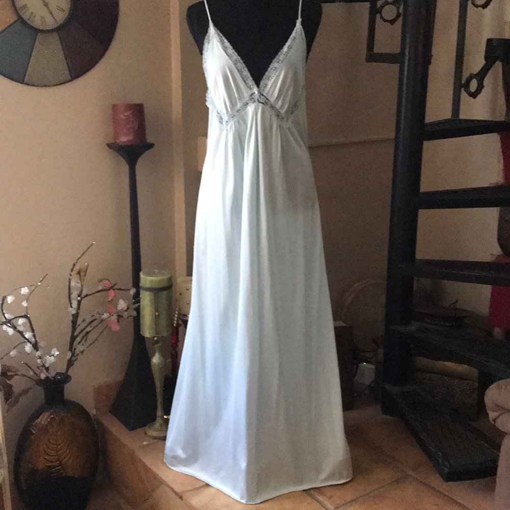 Vintage Baby Blue Long Maxi Slip Dress Nightgown Lingerie